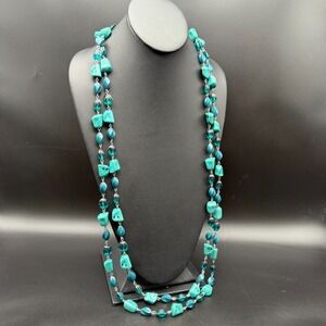 💙 36"-39" NY‎ Designer Turquoise Chunk Glass & Acrylic Bead Necklace 💙